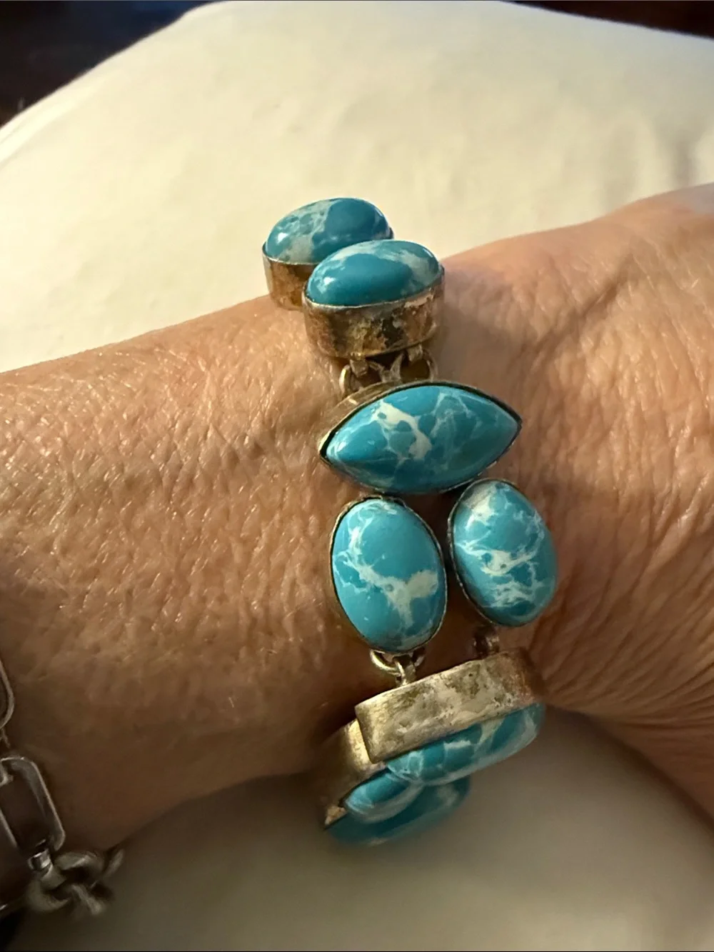 Turquoise Stone Link Bracelet - Blue Beaded Women's Jewelry